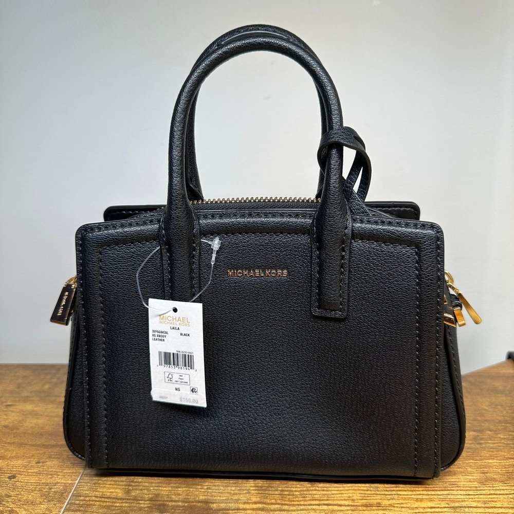 Michael Kors Laila XS Crossbody Black Leather Satchel Bag 32F5G9IC0L